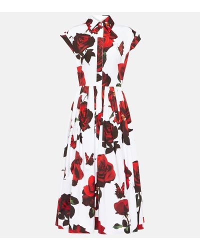 Alexander McQueen Floral Cotton Poplin Shirt Dress - Red
