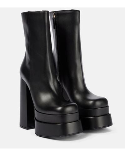 Versace Intrico Leather Platform Ankle Boots - Black