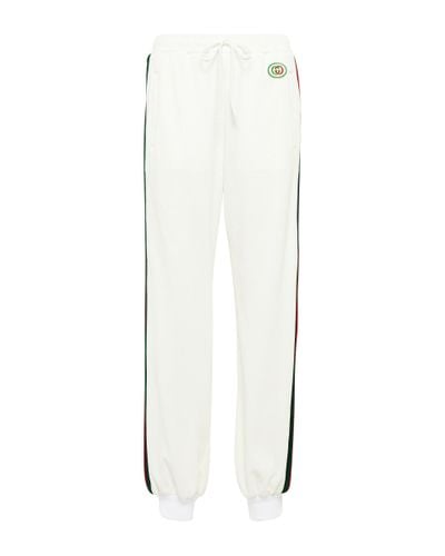Gucci Appliquéd Striped Velvet And Cotton-blend Jersey Tapered Track Pants - White