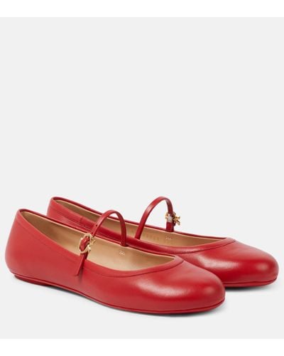 Gianvito Rossi Carla Leather Mary Jane Flats - Red