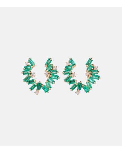 Suzanne Kalan Izzy Sideway Spiral 18kt Gold Earrings With Emeralds And Diamonds - Green