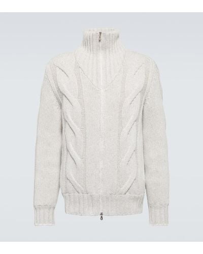 Brunello Cucinelli Zipped Cable-knit Cashmere Cardigan - White