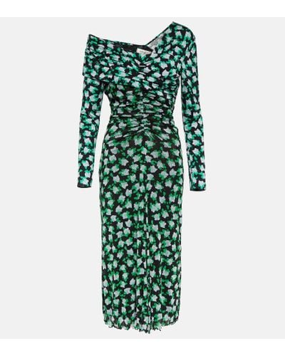 Diane von Furstenberg Leia midikleid aus jersey und stretch-mesh mit floralem print und asymmetrischer schulterpartie - Grün