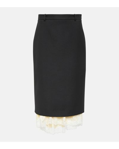 Balenciaga Lingerie Lace-trim Wool Skirt - Black