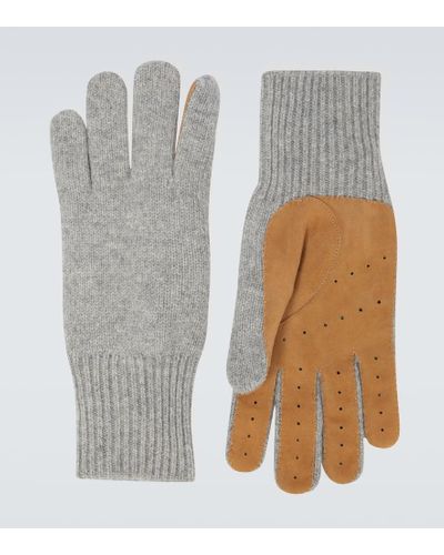 Brunello Cucinelli Cashmere And Suede Gloves - Gray