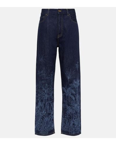 Alanui Jungle Printed High-rise Jeans - Blue