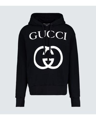 Gucci Felpa con cappuccio in cotone con stampa - Nero