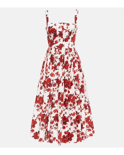 Emilia Wickstead Terry Pleated Cotton Midi Dress - Red