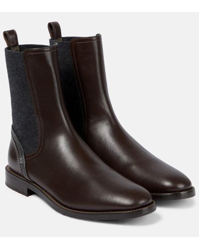 Brunello Cucinelli Verzierte Chelsea Boots aus Leder - Schwarz