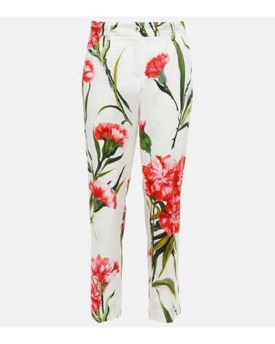 Dolce & Gabbana Floral Cotton-blend Straight Trousers - Red