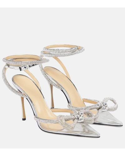 Mach & Mach Double Bow Crystal-embellished Pvc Heeled Sandals - Metallic