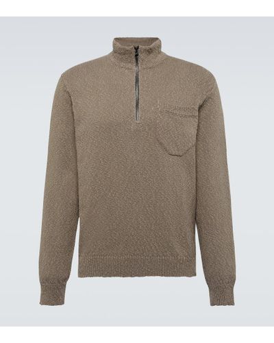 Stone Island Cotton And Linen Half-zip Sweater - Gray