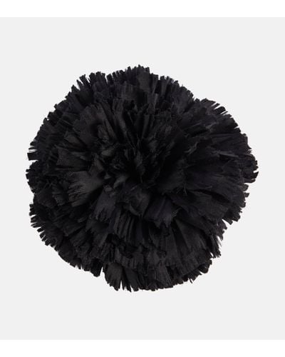 Saint Laurent Floral-applique Silk Satin Brooch - Black