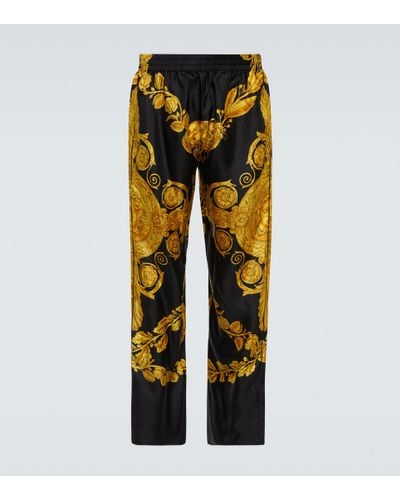 Versace Pyjama-Hose Barocco aus Seiden-Twill - Gelb