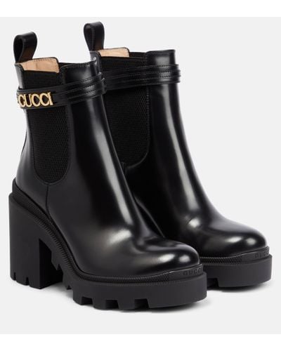 Gucci Logo Leather Chelsea Boots - Black