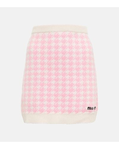 Miu Miu Minifalda de cachemir con pata de gallo - Rosa