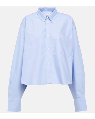 Ami Paris Ami De Cour Cropped Cotton Shirt - Blue