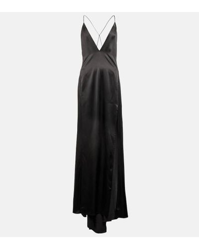 Saint Laurent V-neck Backless Silk Gown - Black