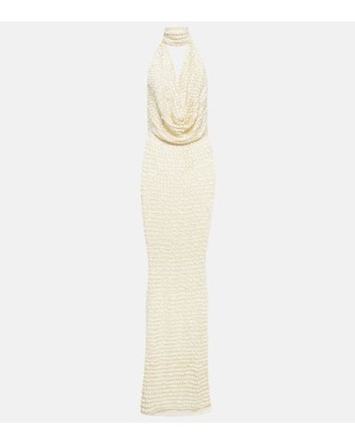 AYA MUSE Sequined Halterneck Maxi Dress - White