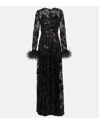 Erdem Feather-embellished Sequinned Silk-organza Gown - Black