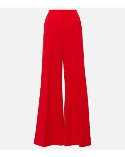 Area Crystal-embellished Wool Wide-leg Pants - Red