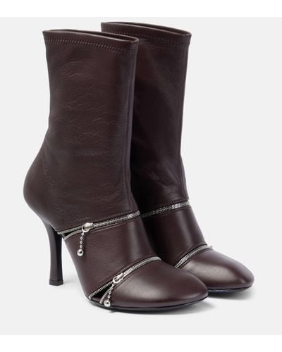 Burberry Peep Leather Ankle Boots - Brown