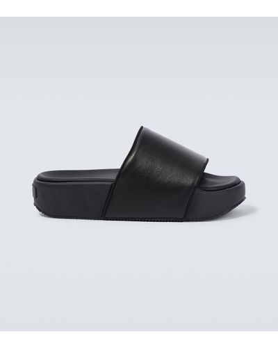 Y-3 Leather Slides - Black