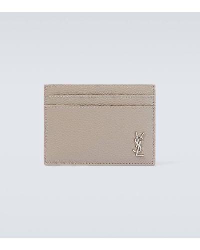 Saint Laurent Tiny Cassandre Leather Card Holder - White