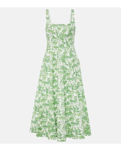 STAUD Wells Cotton Midi Dress - Green