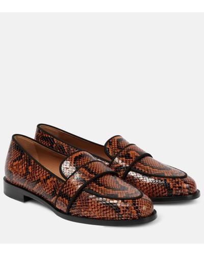 Aquazzura Martin Snake-effect Leather Loafers - Brown