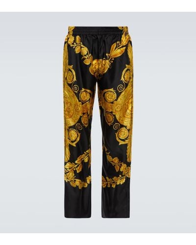 Versace Barocco Silk Twill Pajama Bottoms - Yellow