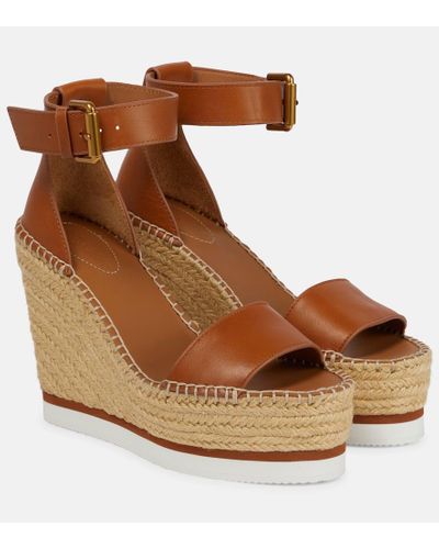See By Chloé Glyn Leather Espadrille Wedges - Brown