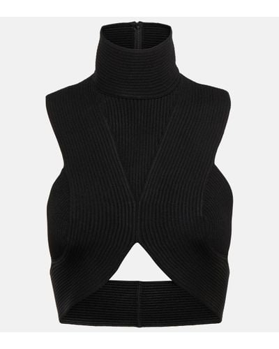 Alaïa Ribbed-knit Halterneck Crop Top - Black