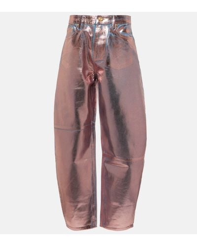 Ganni Metallic Barrel-leg Jeans - Red