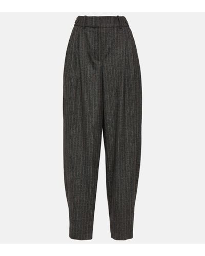 Stella McCartney Pantalon ample raye en laine - Gris