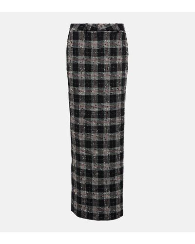Alessandra Rich Checked Lurex Wool Maxi Skirt - Black