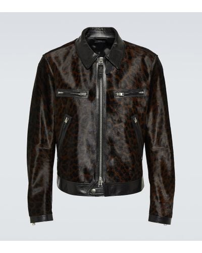 Tom Ford Printed Leather-trimmed Calf Hair Jacket - Black