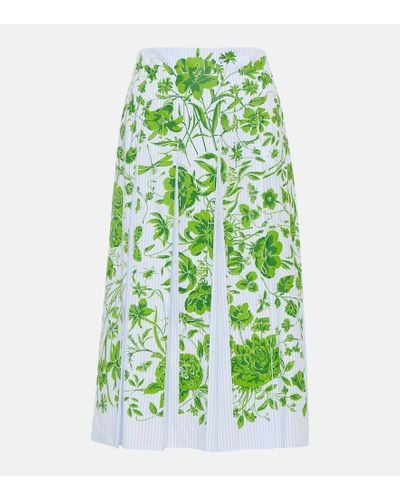 Gucci Flowers Striped Cotton Midi Skirt - Green