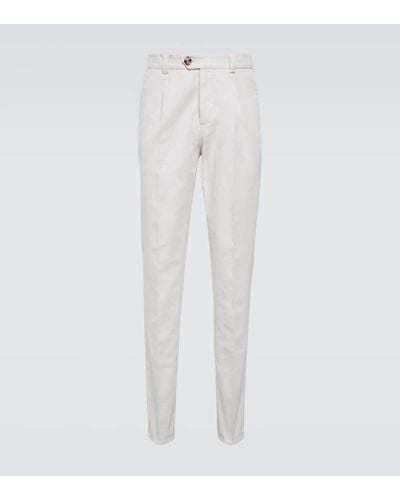 Brunello Cucinelli Pantaloni slim in gabardine di cotone - Bianco