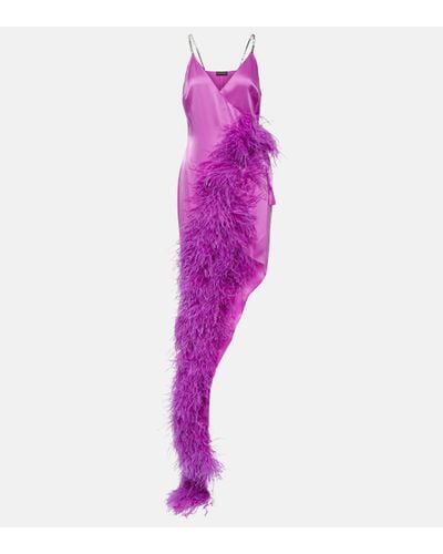 David Koma Feather-trimmed Asymmetric Gown - Purple