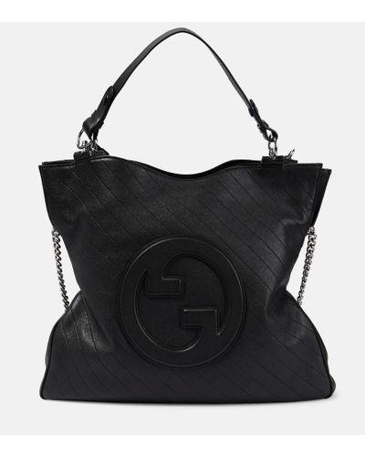 Gucci Blondie Branded Leather Tote Bag - Black