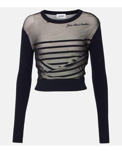 Jean Paul Gaultier The Mariniere Jersey And Tulle Top - Gray