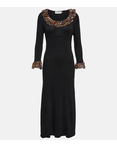 RIXO London Mika Leopard Print Trim Knit Dress - Black