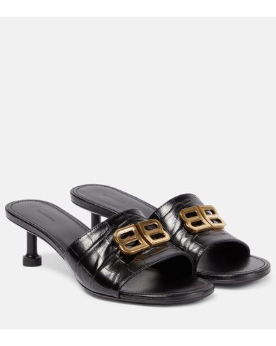 Balenciaga Groupie Bb Croc-effect Leather Sandals - Black