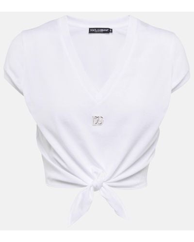 Dolce & Gabbana T-shirt en jersey avec nœud et logo DG - Blanc