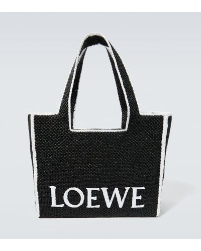 Loewe Tote Large de rafia con logo - Negro