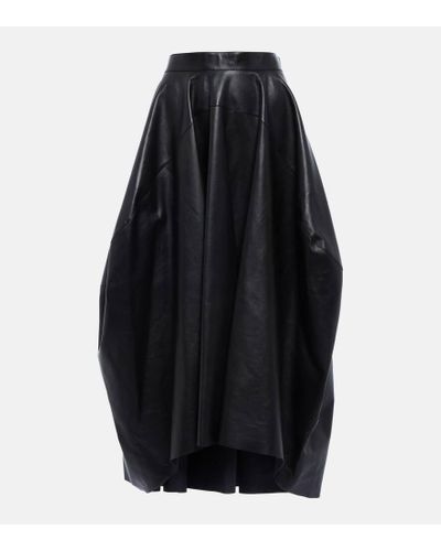Alexander McQueen Leather Midi Skirt - Black