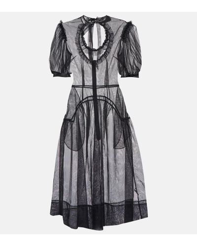 Simone Rocha Puff-sleeve Tulle Midi Dress - Black