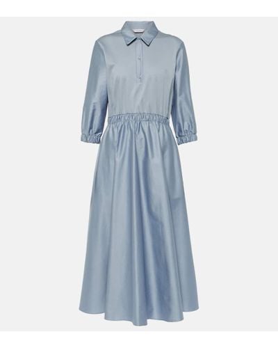 Max Mara Maggio Pleated Cotton Midi Dress - Blue