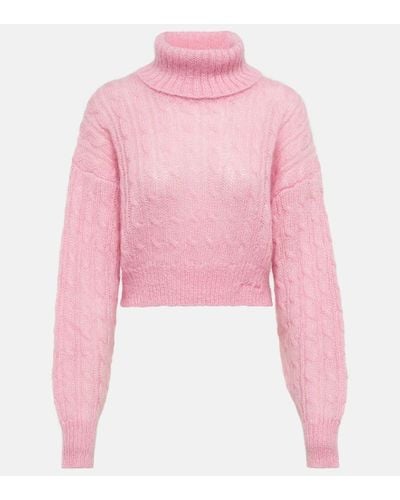 Ganni Cable-knit Turtleneck Mohair-blend Sweater - Pink